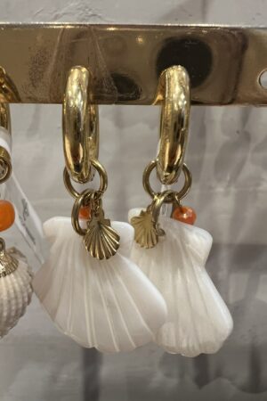 Oorringen 'Schelp' - Goud/wit/oranje