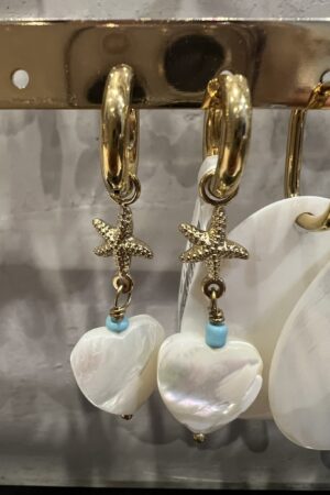 Oorringen 'Hartje zeester' - Goud/wit/blauw