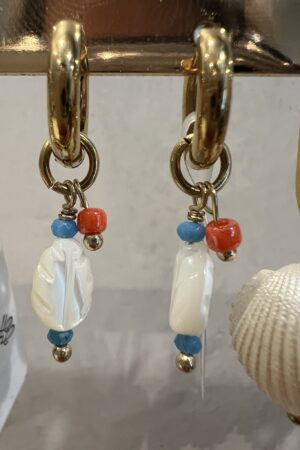 Oorringen 'Blaadje'- Goud/blauw/oranje