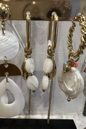 Oorringen ovaal 'Lang' - Goud/wit