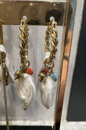 Oorringen 'Draai' - Goud/wit/multi