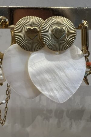 Oorknopjes 'Rond hart' - Goud/wit