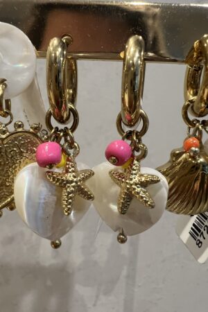 Oorringen 'Hartje zeester' - Wit/goud/multikleur