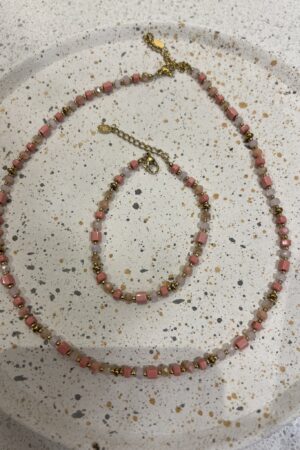 Armbandje kraaltjes - Roze/goud