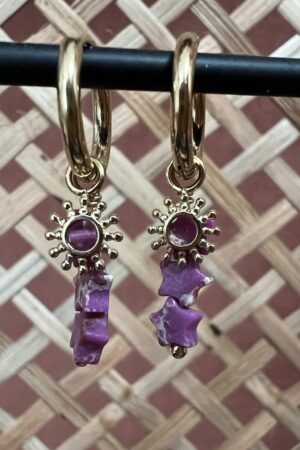 Oorringen 'Zon' - Goud/paars