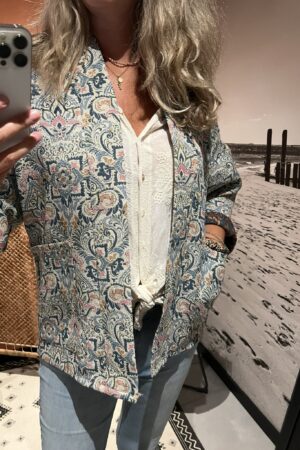 Jasje 'Kimono' - Blauw/Roze bloem