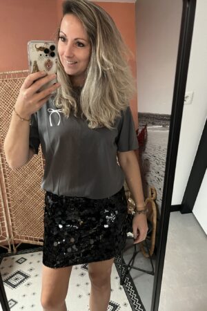 T-shirt 'Strik' - Grijs/Wit