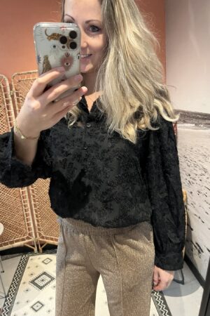 Blouse 'Fluffy bloem' - Zwart