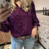Blouse 'Fluffy bloem' - Paars - Afbeelding 8