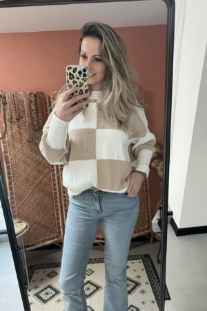 Oversized trui 'Lot' - Beige/Wit