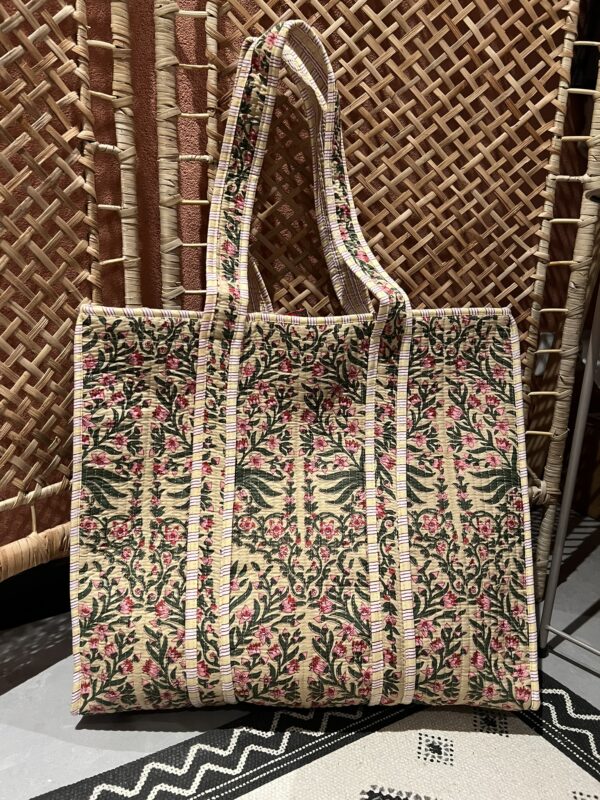 Quilt shopper bag - Beige/Roze/Groen