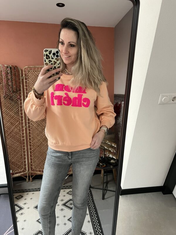 Sweater 'Mon Chéri' - Oranje/Roze - Afbeelding 3