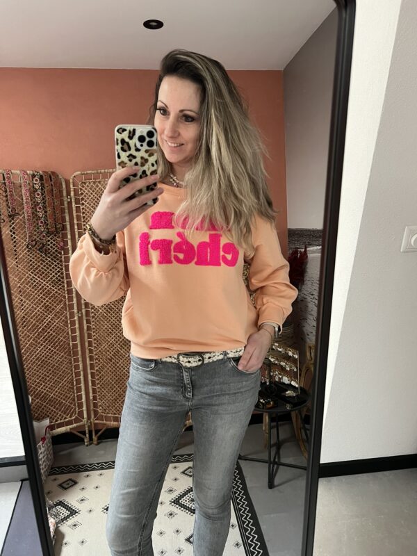 Sweater 'Mon Chéri' - Oranje/Roze - Afbeelding 2