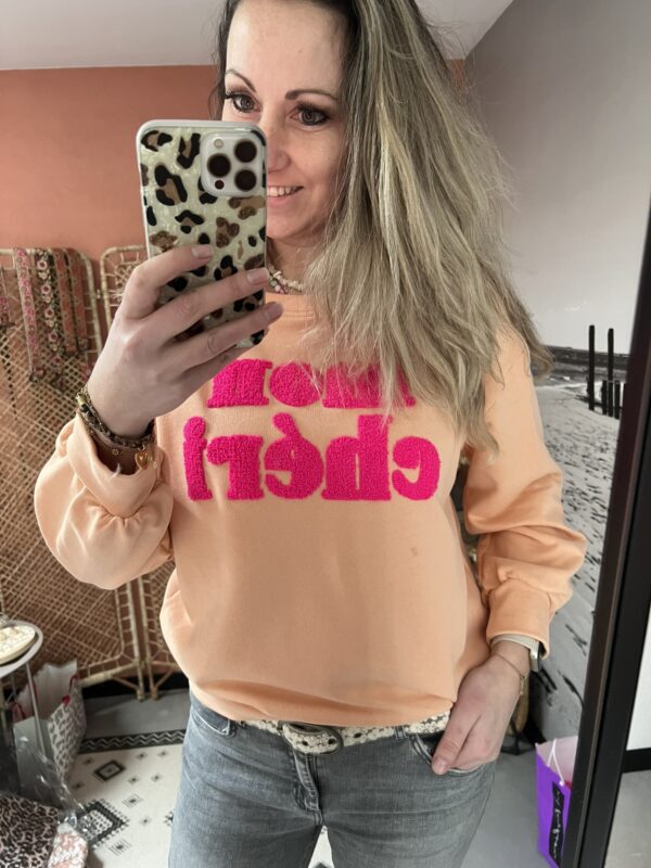 Sweater 'Mon Chéri' - Oranje/Roze