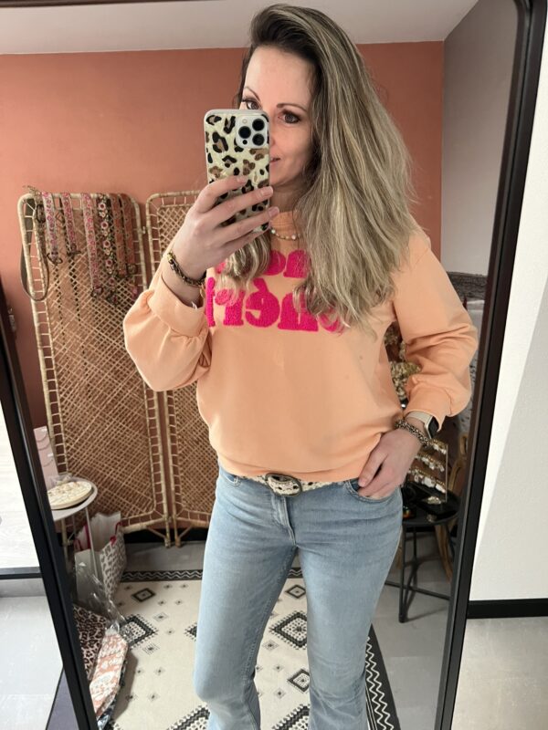 Sweater 'Mon Chéri' - Oranje/Roze - Afbeelding 4