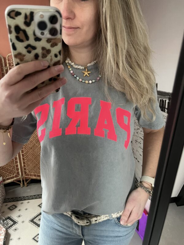 T-shirt 'Paris' - Licht grijs/Roze