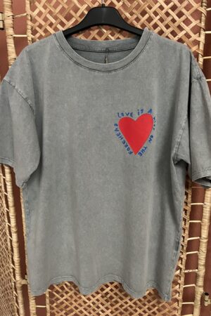 T-shirt 'Love' - Lichtgrijs/Rood