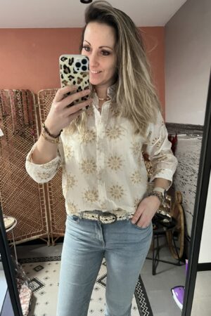 Blouse 'Broderie zonnetjes' - Wit/Beige