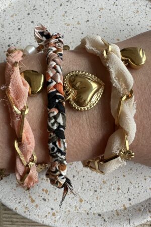 Armbandje bandana Hartje - Bruin/Oranje/Beige/Zwart