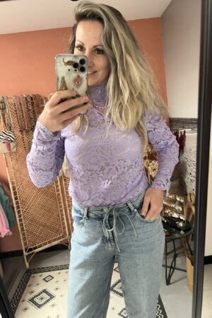 Lace kanten top - Lila (Recht mouwtje) Maat L/XL!