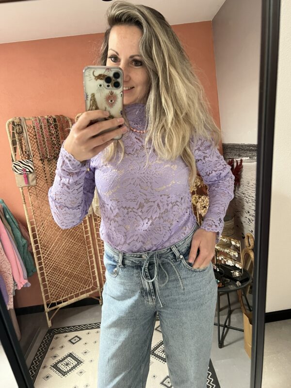 Lace kanten top - Lila (Recht mouwtje) Maat L/XL!