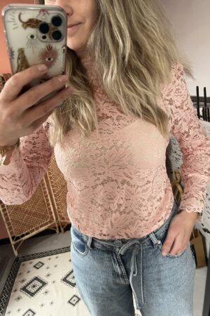 Lace kantentop - Oudroze (Recht mouwtje) Maat L/XL!