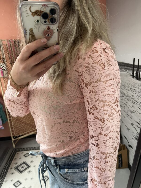Lace kantentop - Oudroze (Recht mouwtje) Maat L/XL! - Afbeelding 3