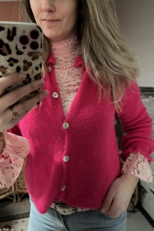 Lace kanten top - Oudroze (uitlopend mouwtje)