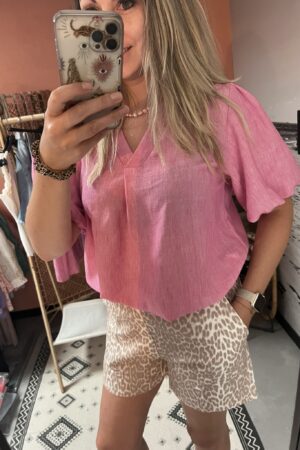 Top/Blouse 'Saar' - Roze linnen look