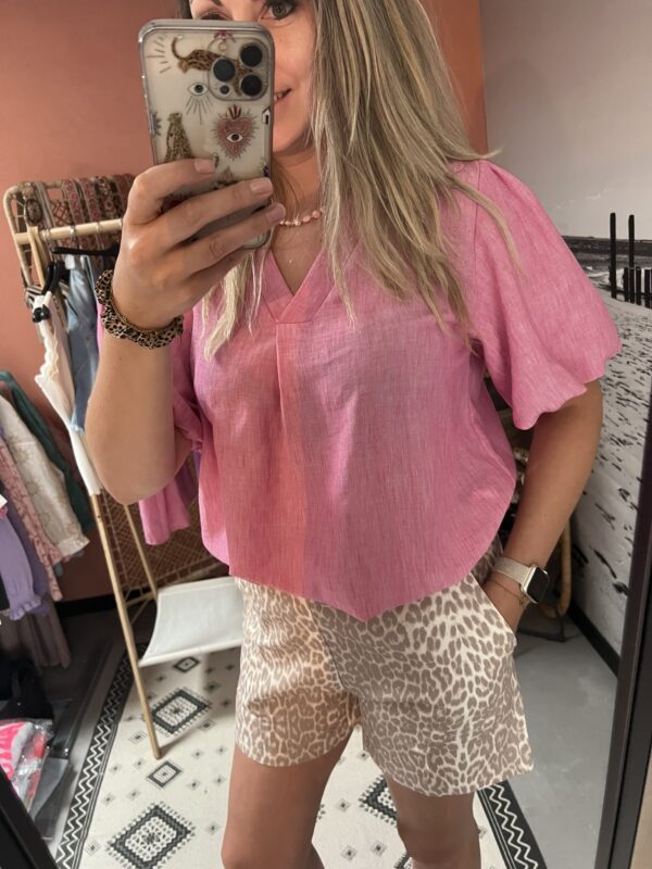 Top/Blouse 'Saar' - Roze linnen look