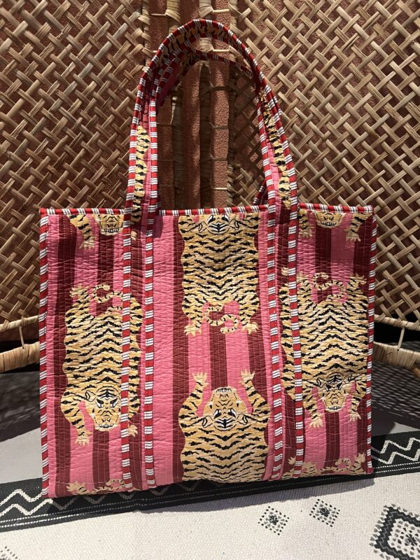 Quilt shopper bag - Roze/Bordeaux panter