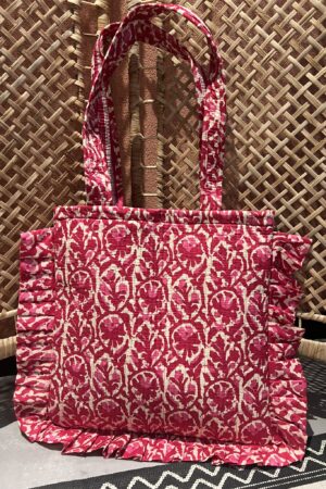 Quilt shopper bag - Roze/wit ruffle