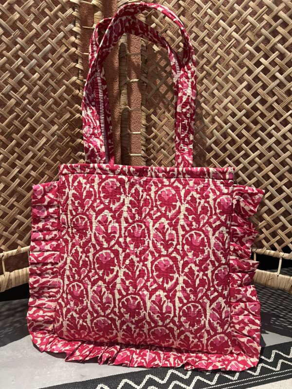 Quilt shopper bag - Roze/wit ruffle