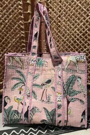 Quilt shopper bag - Lichtroze/dierenprint