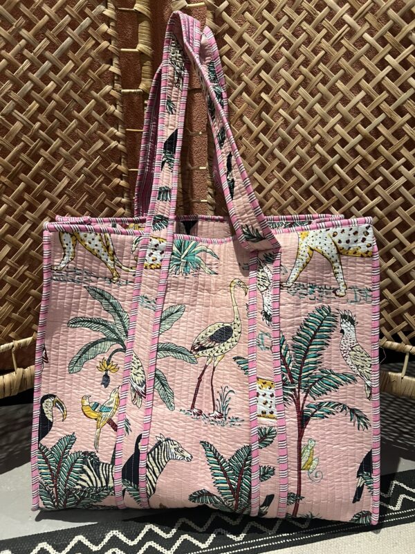 Quilt shopper bag - Lichtroze/dierenprint