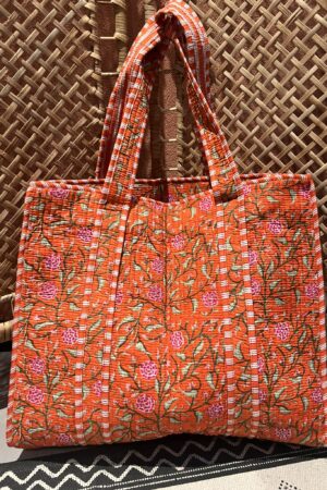 Quilt shopper bag - Oranje(donker)/Roze bloem
