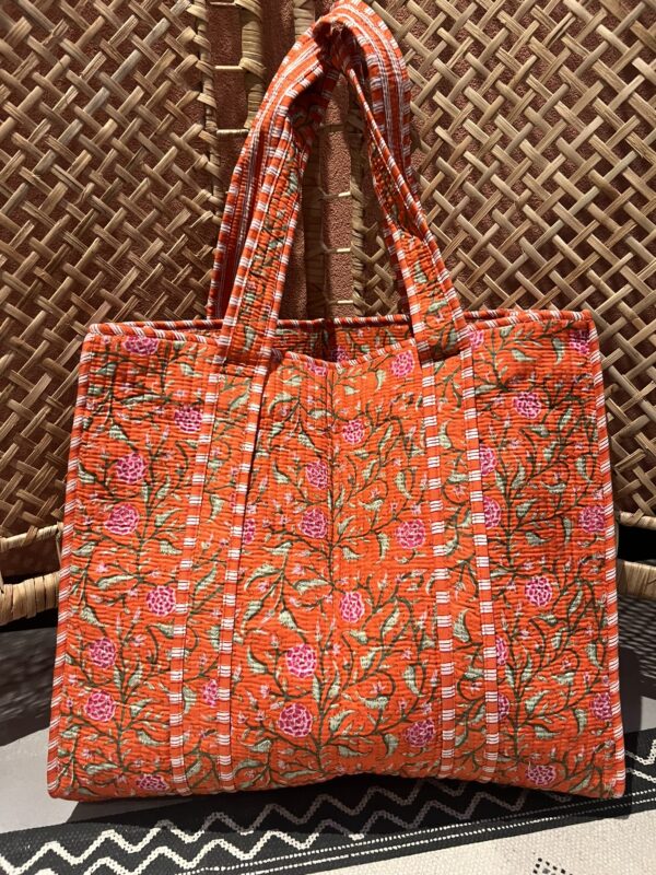 Quilt shopper bag - Oranje(donker)/Roze bloem
