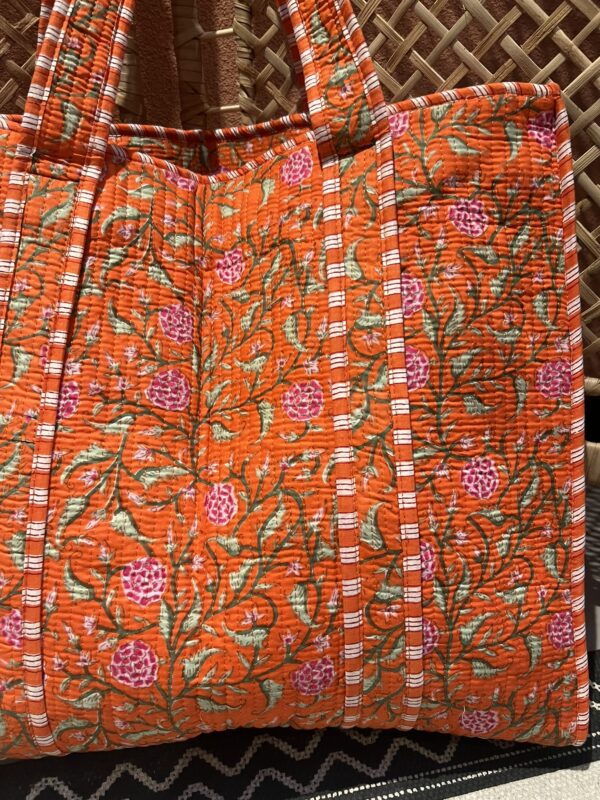 Quilt shopper bag - Oranje(donker)/Roze bloem - Afbeelding 2