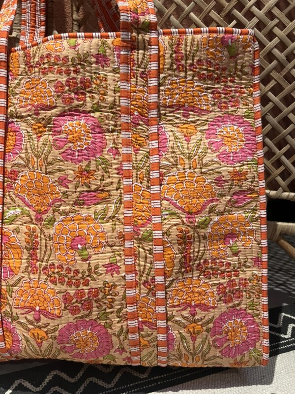 Quilt shopper bag - Oranje/Roze bloem - Afbeelding 2