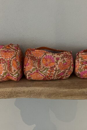 Katoenen toilettas - Roze/Oranje bloem