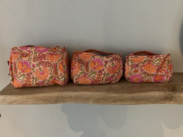 Katoenen toilettas - Roze/Oranje bloem