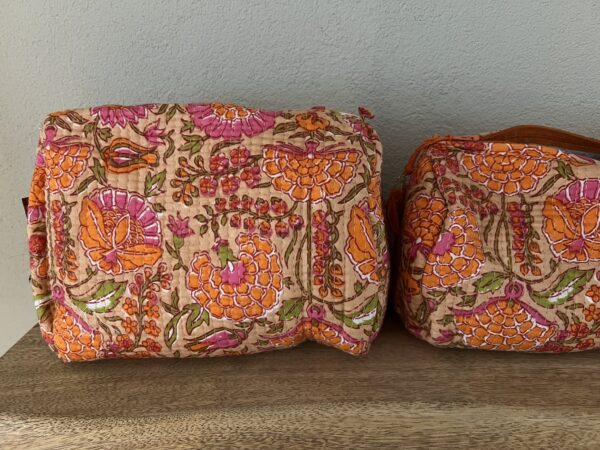 Katoenen toilettas - Roze/Oranje bloem - Afbeelding 2