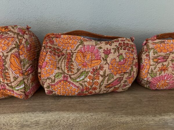 Katoenen toilettas - Roze/Oranje bloem - Afbeelding 3