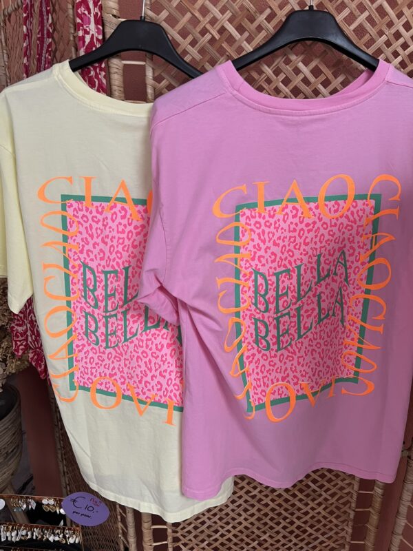 T-shirt 'Ciao Bella' - Geel en Roze