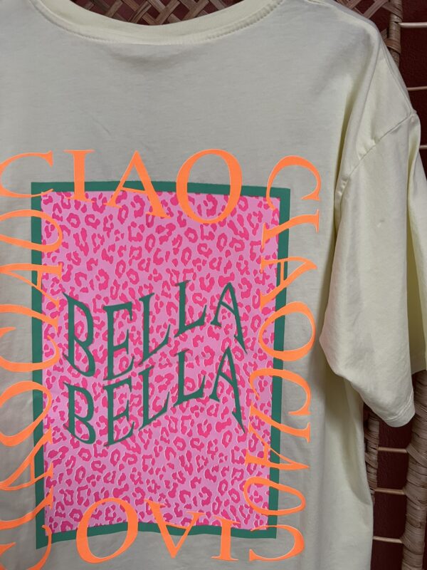 T-shirt 'Ciao Bella' - Geel en Roze - Afbeelding 4