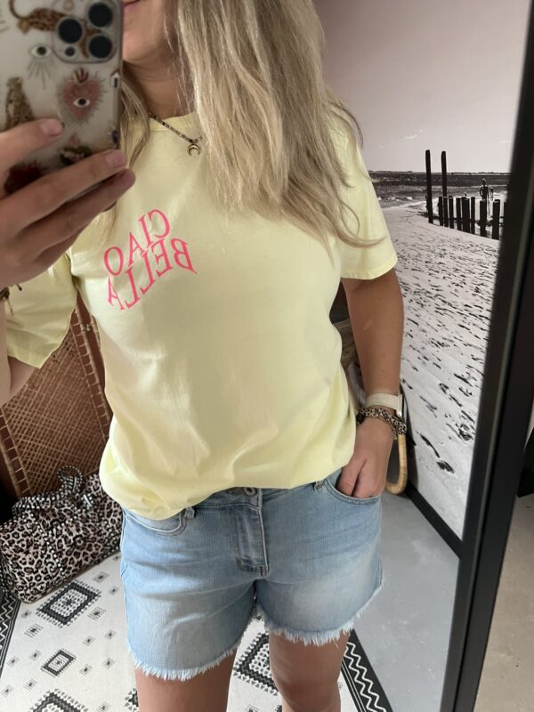 T-shirt 'Ciao Bella' - Geel en Roze - Afbeelding 3