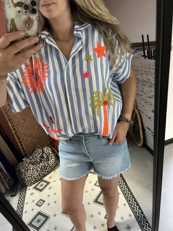 Blouse 'Summer' - Streep Blauw/Wit - Afbeelding 2