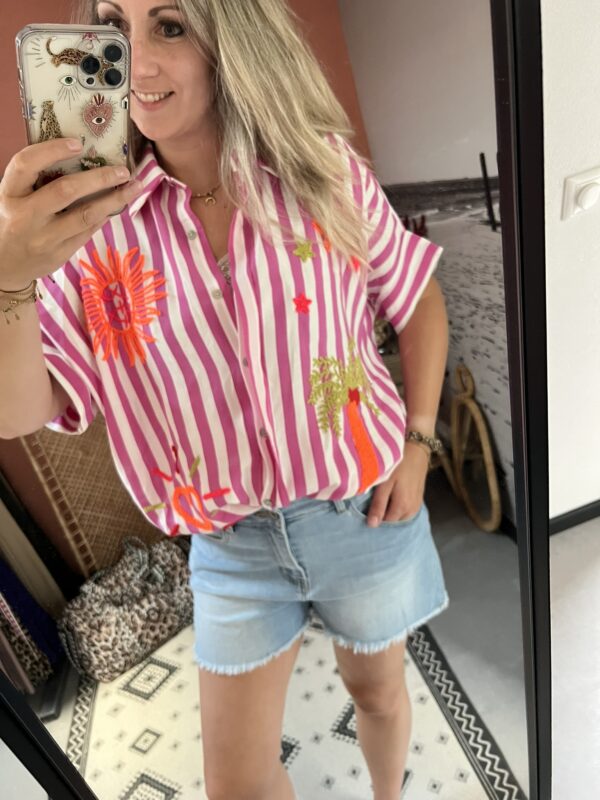 Blouse 'Summer' - Streep Roze/Wit - Afbeelding 2
