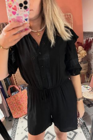 Playsuit 'Broderie' - Zwart