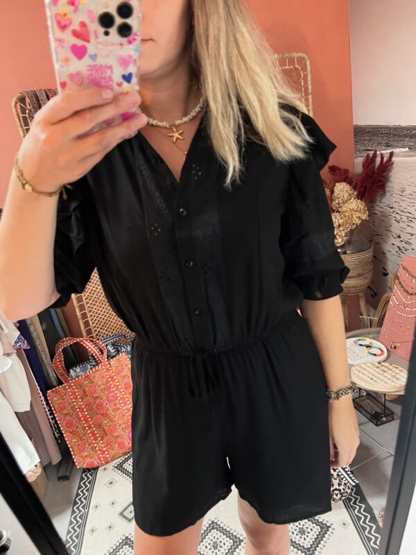 Playsuit 'Broderie' - Zwart